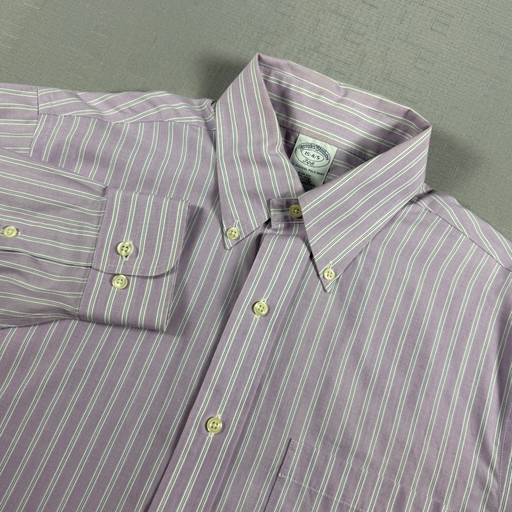 Brooks Brothers 346 Shirt Mens 15-4/5 Purple White Stripe Slim Fit Non-Iron